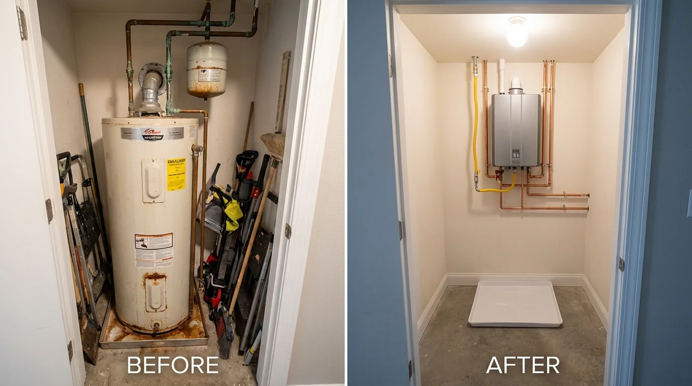Tank water heater versus wall-mounted tankless unit comparison for Oakton, VA homeowners