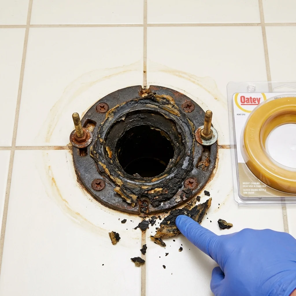 Failed wax ring showing water seepage at the base of a toilet in a Oakton, VA home