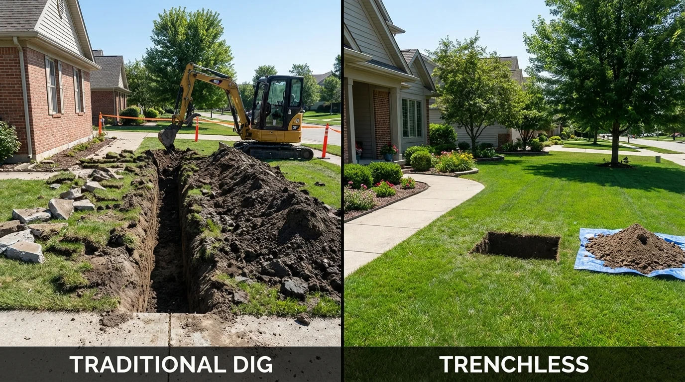 Trenchless sewer repair with minimal yard damage versus traditional excavation in Oakton, VA